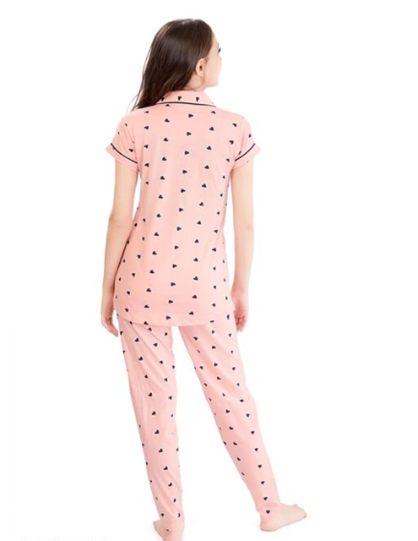 Lotik Women's Cotton Pink & Rani  Heart Print Front-Open Nightsuit Set - S, Pink, Cotton, Multipack of1